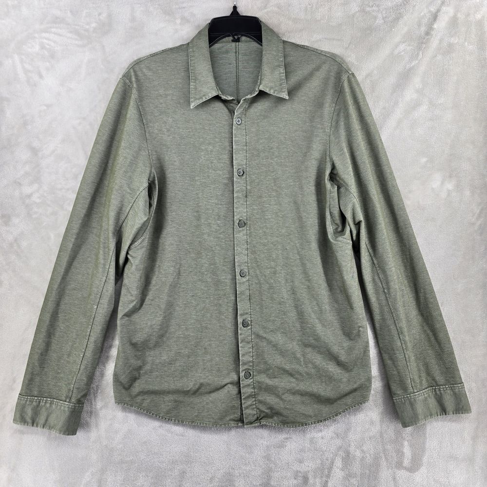 Lululemon Mens Commission Long-Sleeve Shirt Riverstone Green Medium Stretch Logo